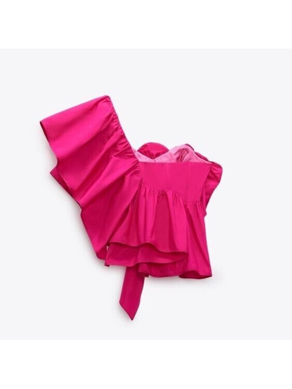 Zara Fuchsia One-Shoulder Ruffled Crop Top - Picture 3 of 4